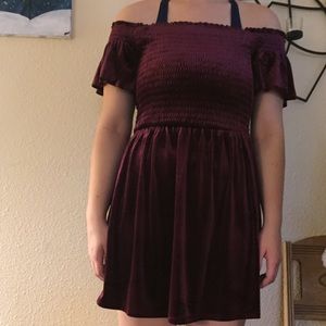 Crushed velvet off the shoulder dress